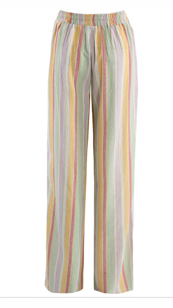 Pastel Rainbow Stripe Print Wide Leg Trouser