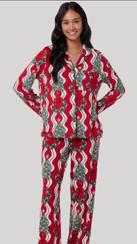 Chelsea Peers Christmas Wreath & Tree Stripe Print Pyjama Set