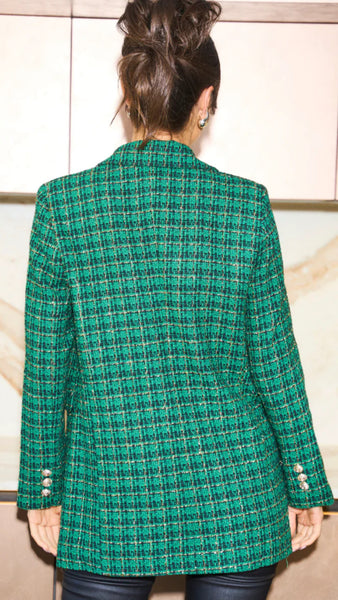 Green Check Tweed Double Breasted Blazer