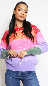 Rainbow Sequin Knit Jumper