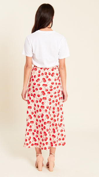 Cherry Print Drawstring Slip Skirt