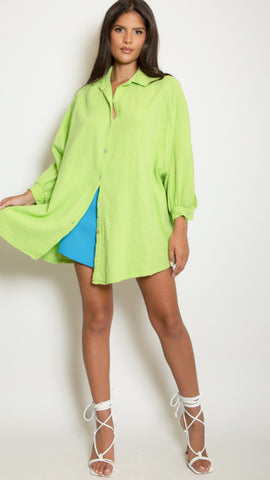 Cheesecloth Shirt Dress - Lime