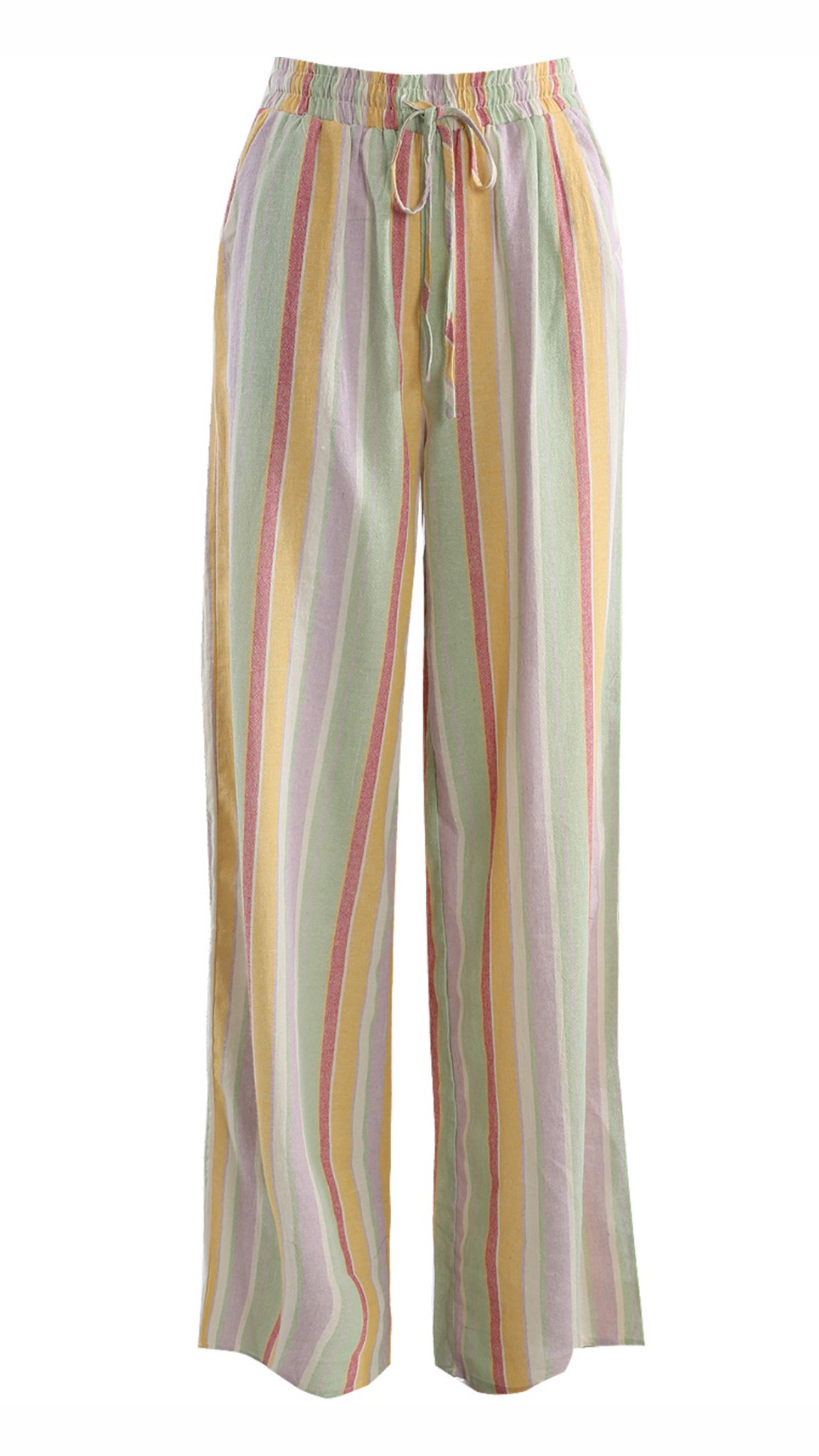 Pastel Rainbow Stripe Print Wide Leg Trouser