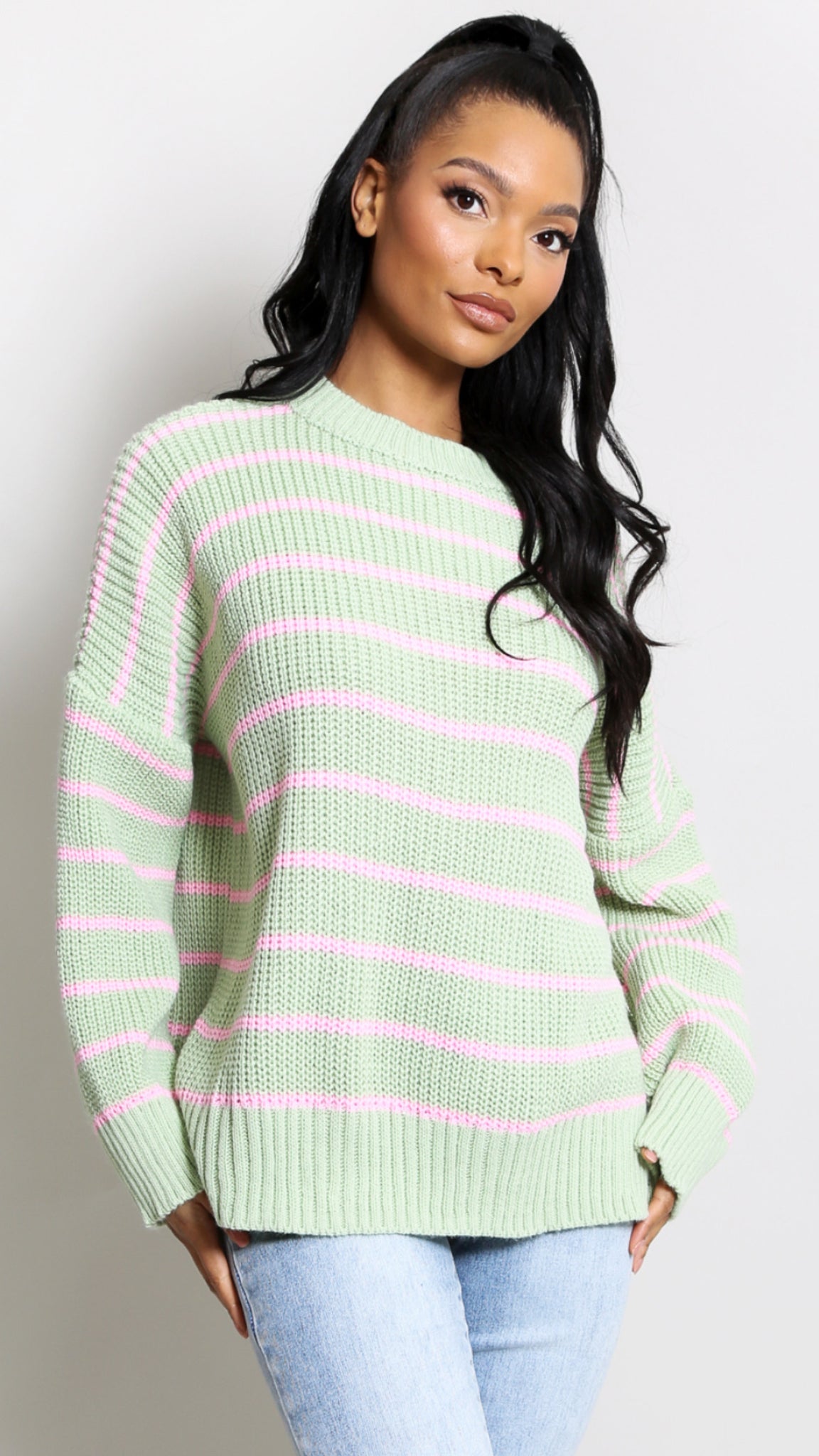 Green and Pink Stripe Knit Jumper