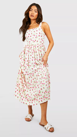 Floral Strappy Bow Back Midi Dress