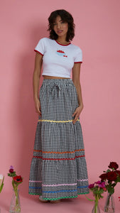 Ric-Rac Gingham Tiered Maxi Skirt