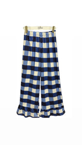Navy White Gingham Kick Flare Trousers