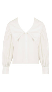White Wide Collar Blouse