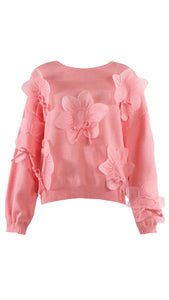 Flower Motif Knit Jumper - Bubblegum Pink