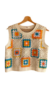 Orange Blue Crochet Sweater Vest