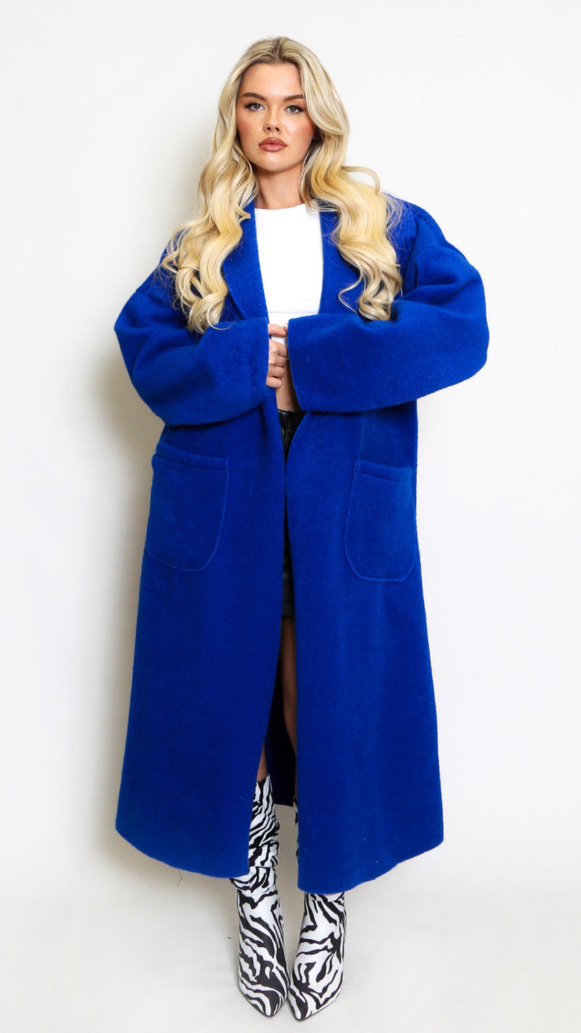 Oversized Pocketed Longline Coat - Royal Blue