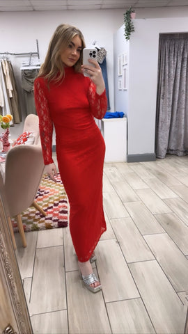 Red Lace Lined Maxi Dress