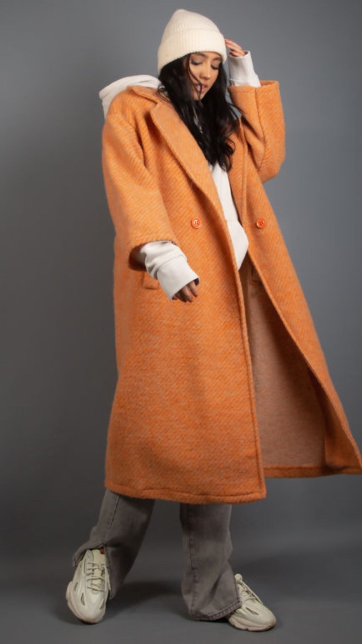 Orange Wool Blend Longline Duster Coat