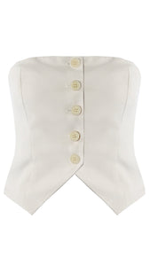 Buttons Up Tailored Bandeau Tops - White
