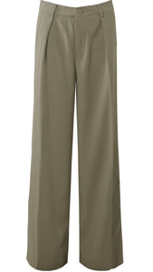 Tailored Button Up Wide Leg Trouser - Khaki
