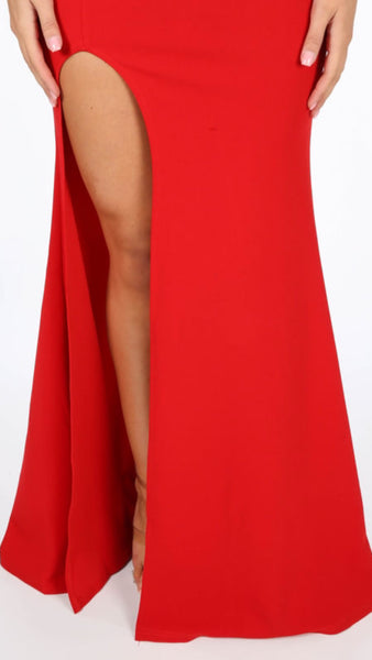 Red Bardot Maxi Dress