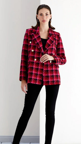Pink Check Tweed Double Breasted Blazer