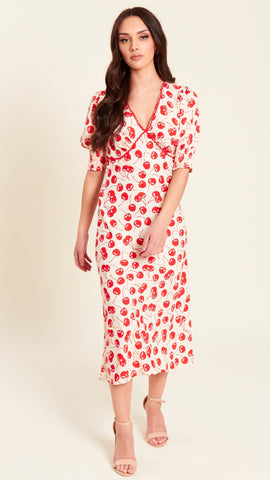 Cherry Print Midi Tea Dress