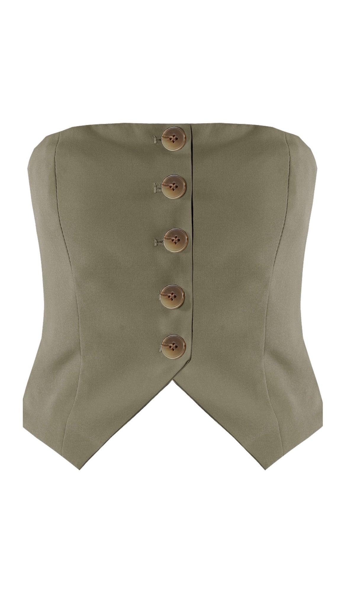 Buttons Up Tailored Bandeau Tops - Khaki