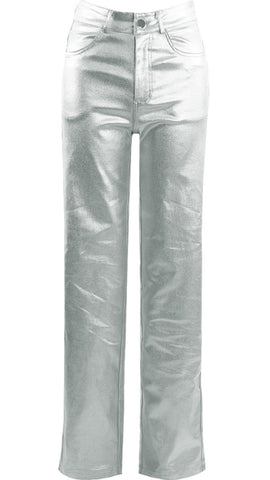 Metallic Wide Leg Trouser - Silver