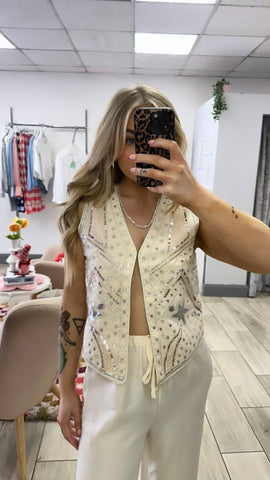 Embroidered Vest In Beige