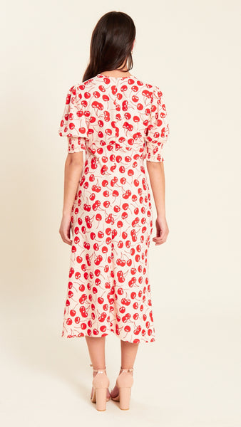 Cherry Print Midi Tea Dress