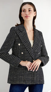 Black Check Tweed Double Breasted Blazer