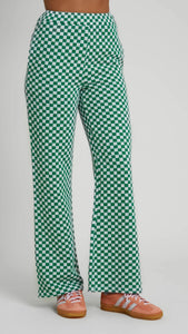 Green Checkerboard Wide Leg Trousers