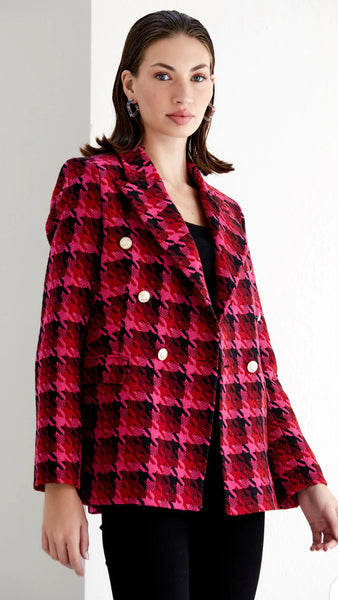 Pink Check Tweed Double Breasted Blazer
