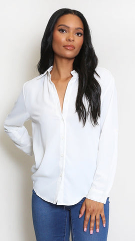 Classic Tailored Button Front White Blouse