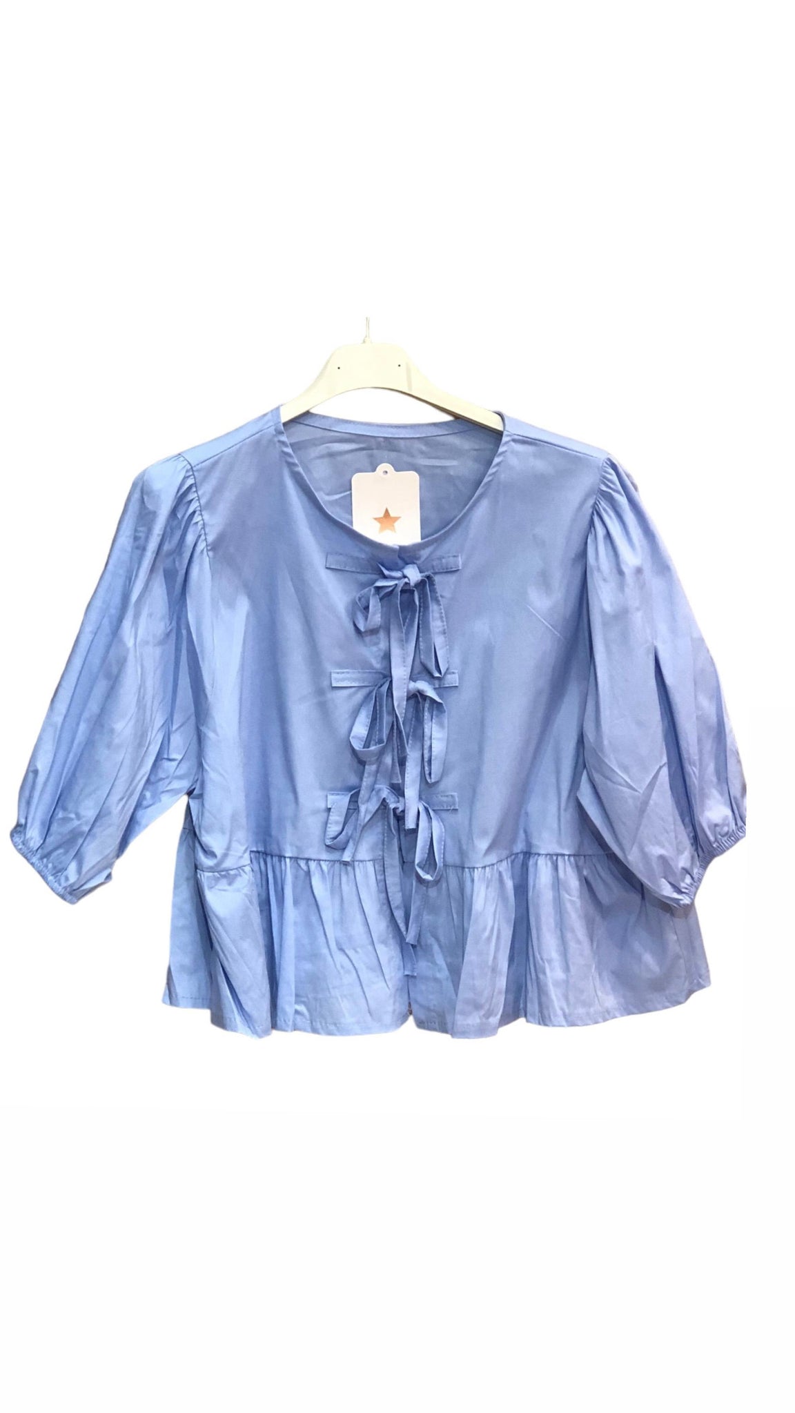 Puff Sleeve Bow Blouse In Blue
