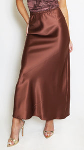 Satin A-Line Maxi Skirt - Chocolate