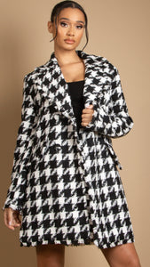 Boucle Houndstooth Double Breast Coat - Black