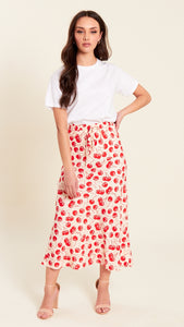 Cherry Print Drawstring Slip Skirt