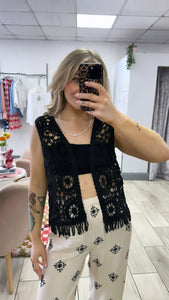 Crochet Vest With Fringe Detail In Black