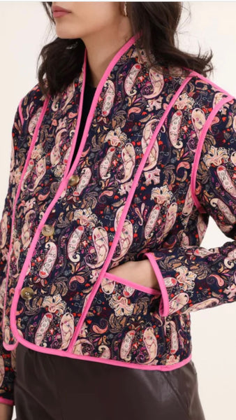 Pink & Navy Paisley Quilted Jacket