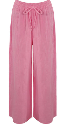 Baby Pink Cheesecloth Wide Leg Trousers