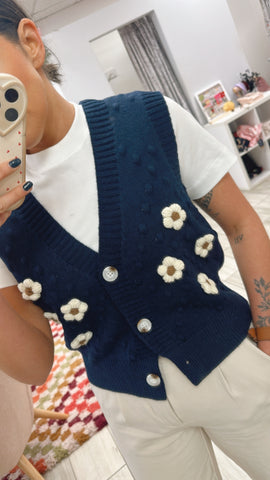 Navy Daisy Knitted Sweater Vest