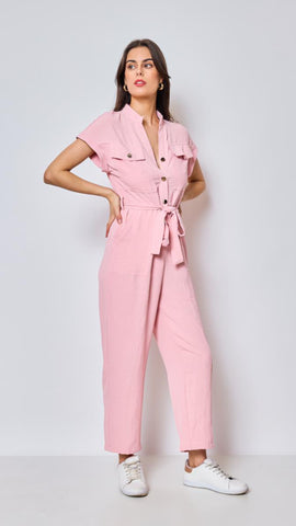 Baby Pink Belted Jumpsuit