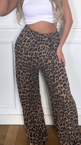 Leopard Cotton Gauze Pull on Trousers ((Pre Order)