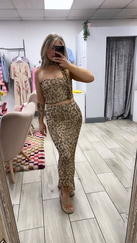 Leopard Print Bandeau Top And Maxi Skirt Three Piece Set