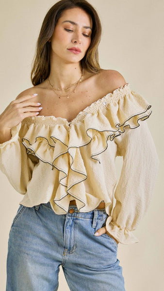 Tiered Front Cream Ruffle Blouse