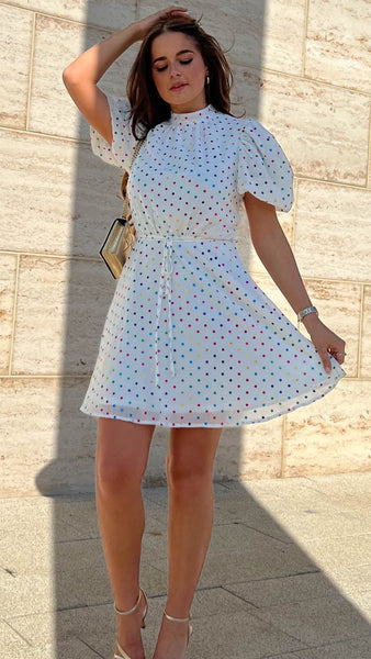 Jennie White Multicolour Foil High Neck Mini Dress