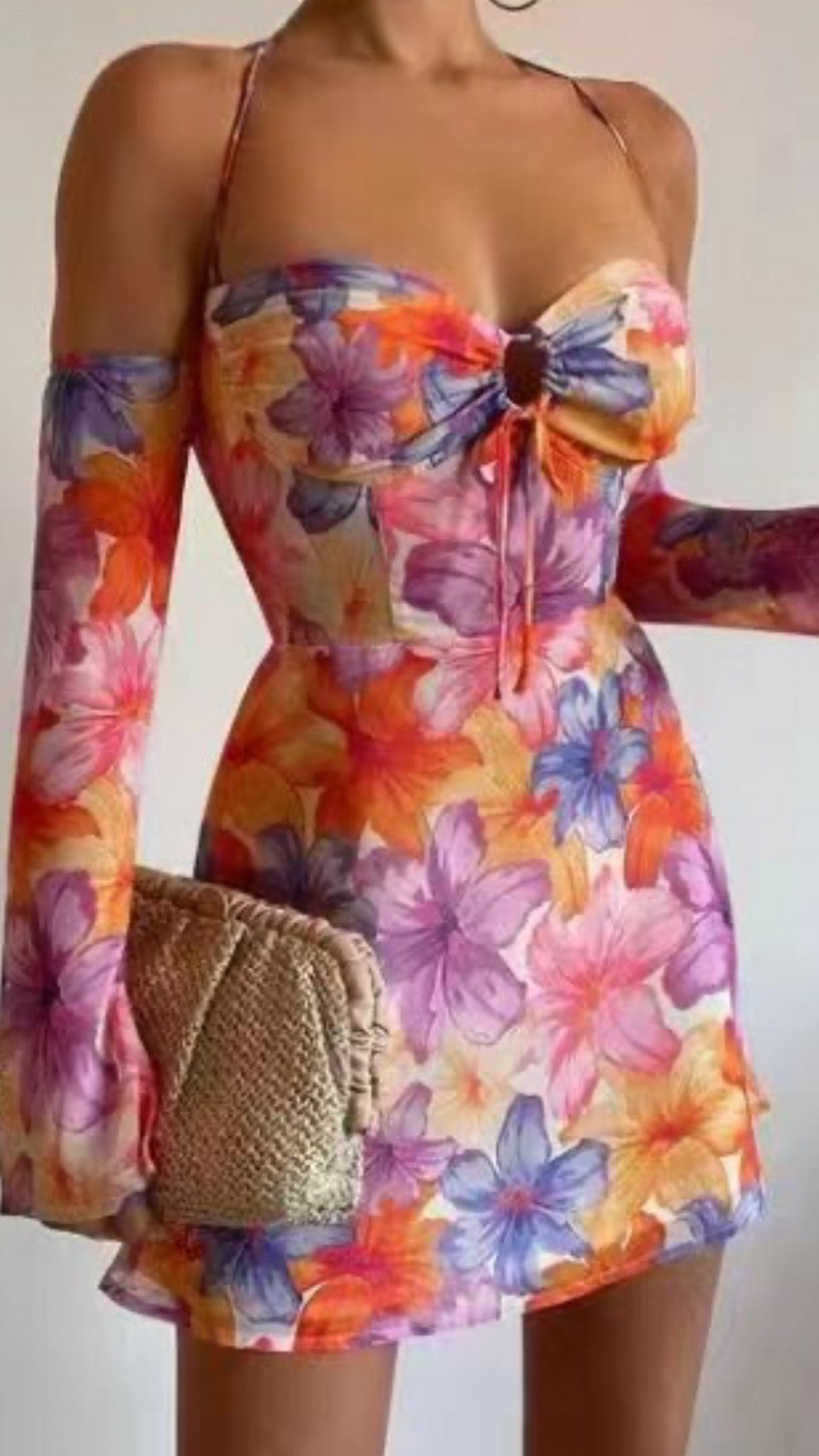 Long Sleeve Floral Print Mini Dress