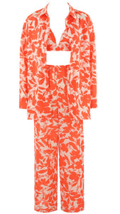 Floral Bralet Blouse And Trouser Set In Orange And White