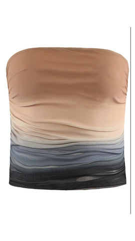 Ombre Print Bandeau Ruched Top