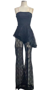 Black Lace Frill Hem Jumpsuit