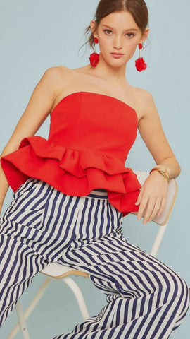 Bandeau Red Frill Top