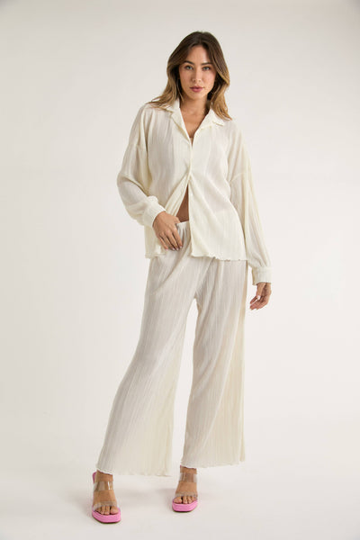 Ivory Textured Button Down Shirt and Trousers Set