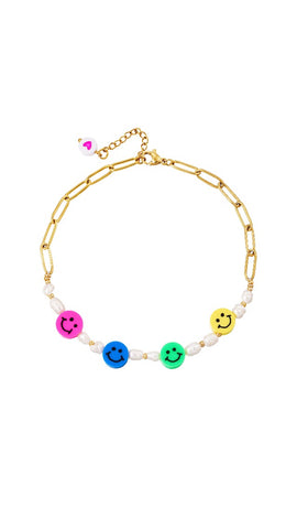 Gold Rainbow Smiley Anklet